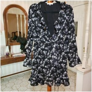 Wafy Floral Ruffle Wrap Dress